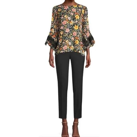 Kobi Halperin Tops - Kobi Halperin Women’s XS Laura Silk Floral Split Neck Lace Boho Blouse NEW
